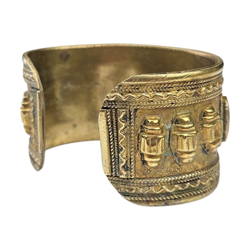Afghan Peshawar Lapis Lazuli Cuff Bracelet Gilt Brass Blue Ethnic Vintage ~6.5" - Picture 8 of 11